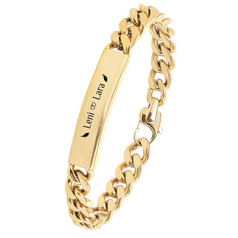 Pulsera ID de Hombre de Acero Inoxidable Chapado en Oro Eslabón Cubano Personalizable Placa de Metal Regalo de Joyería