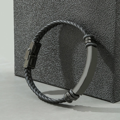 Heren Retro Punk Roestvrij Staal Gevlochten Armband Zwart Kunstleer Koord Sieraden Met Metalen Sluiting Mode Cadeau Voor Mannen