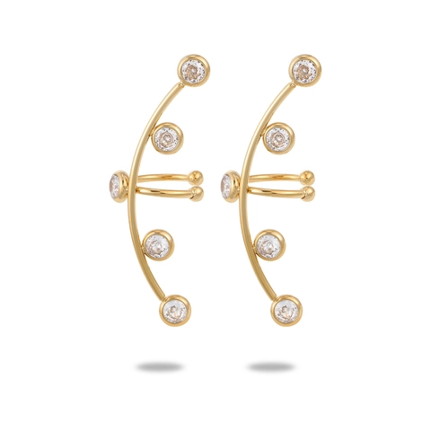 18K Vergulde Roestvrij Stalen Gekleurde Zirconia Oormanchetten Vintage Luxe Geometrische Oorklimmers Voor Vrouwen Sieraden