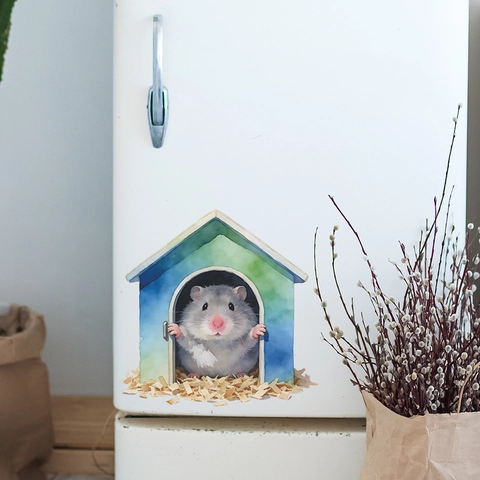 3D Cartoon Hamster Muizengat Muursticker Aquarel Dier PVC Verwijderbare Sticker Voor Woonkamer Slaapkamer Badkamer Decor