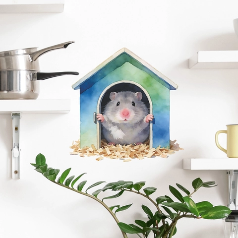 3D Cartoon Hamster Muizengat Muursticker Aquarel Dier PVC Verwijderbare Sticker Voor Woonkamer Slaapkamer Badkamer Decor