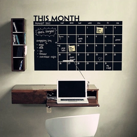 This Month Verwijderbare PVC Kalender Muursticker Zwart Mat Schoolbord Planner Decal Voor Thuis Kantoor Klaslokaal