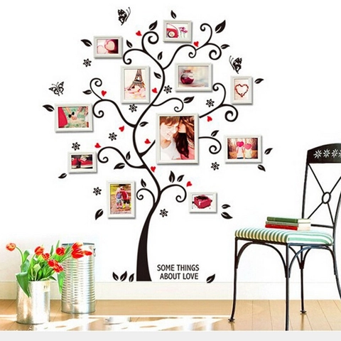 Abnehmbare Herz Baum Fotorahmen Wandaufkleber Schwarz Baum Schmetterling DIY Familienbild Dekor Für Wohnzimmer Schlafzimmer