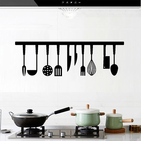 DIY Removable PVC Kitchen Utensils Silhouette Wall Sticker Black Kitchenware Decor For Dining Room Home Wall Art Decal