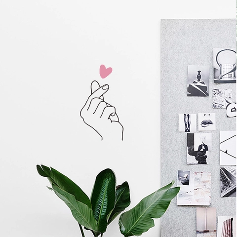 Modernes Minimalistisches Herz Finger Geste PVC Wandtattoo Kreative Rosa Herz Linie Kunst Abnehmbar DIY Aufkleber Für Schlafzimmer Deko