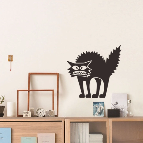 Scared Black Cat Wall Sticker Removable PVC Decal For Halloween Home Decor Toilet Glass Window Horror Cat Silhouette