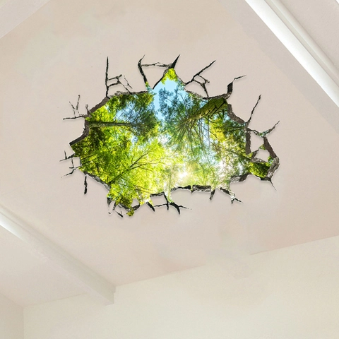 Adesivi da Parete in PVC Effetto Muro Rotto 3D Paesaggio Forestale Decalcomanie Rimovibili per Decorazione Soggiorno Camera da Letto Casa