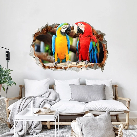 3D Wandtattoo Durchbruchwand Papagei Aras PVC Aufkleber Kreative Tiere Haus Dekoration Für Wohnzimmer Schlafzimmer Wandbild