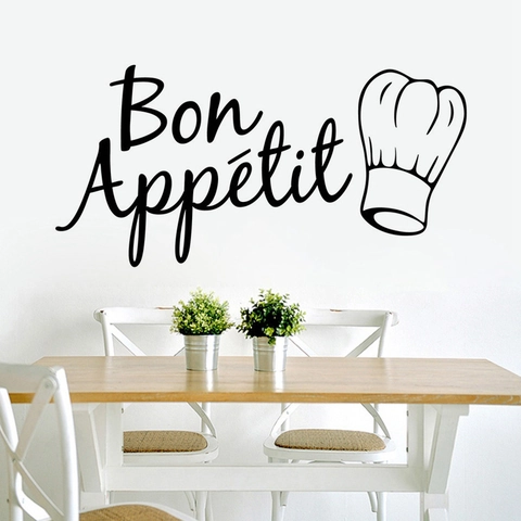 Bon Appetit Kitchen Wall Sticker With Chef Hat Removable PVC Decal For Restaurant Dining Room Wall Art Decor