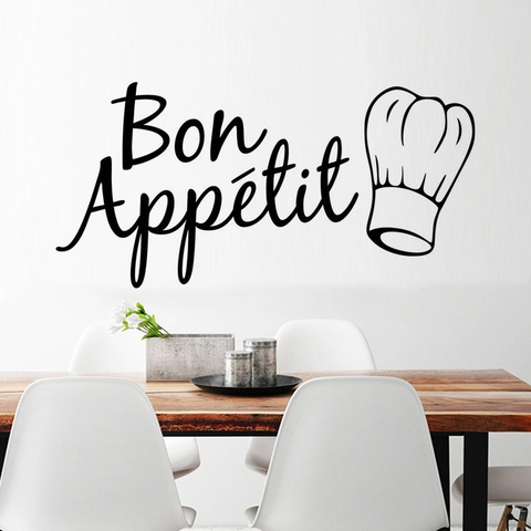 Bon Appetit Kitchen Wall Sticker With Chef Hat Removable PVC Decal For Restaurant Dining Room Wall Art Decor