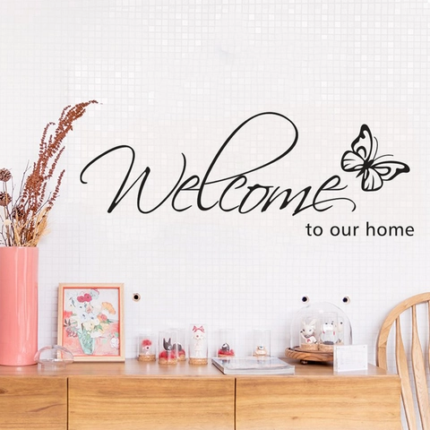 Welcome To Our Home Butterfly Quote Wall Sticker Removable PVC Decorative Art Decal For Living Room Home Wall Decor