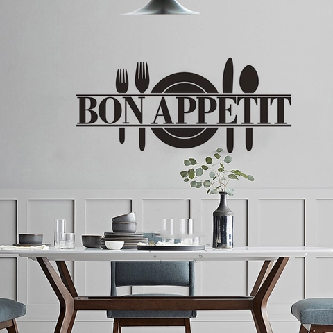 Bon Appetit Kitchen Wall Sticker Removable Vinyl Decal With Fork Knife Spoon Plate For Dining Room Restaurant Home Decor