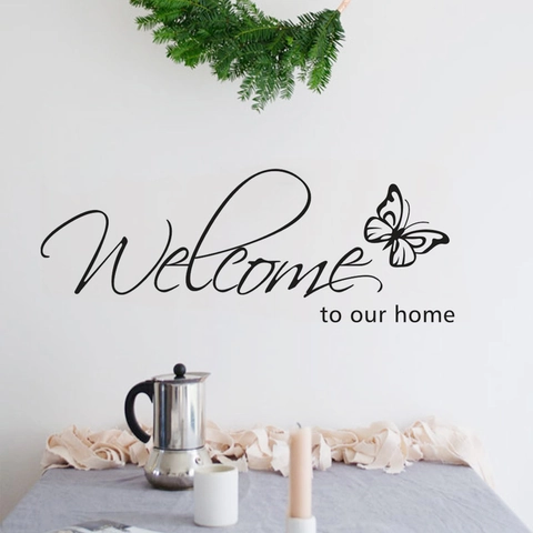 Welcome To Our Home Butterfly Quote Wall Sticker Removable PVC Decorative Art Decal For Living Room Home Wall Decor