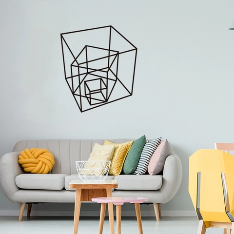 Modern Geometrisch Würfel Wandtattoo 3D Verschachtelt Linie Drahtmodell PVC Aufkleber Minimalistisch Kunst Wandbild Für Büro
