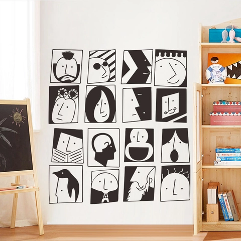 Pegatinas de Pared de Cara Abstracta Minimalista Blanco Negro Arte de Línea Retrato PVC Calcomanías Removibles Dormitorio