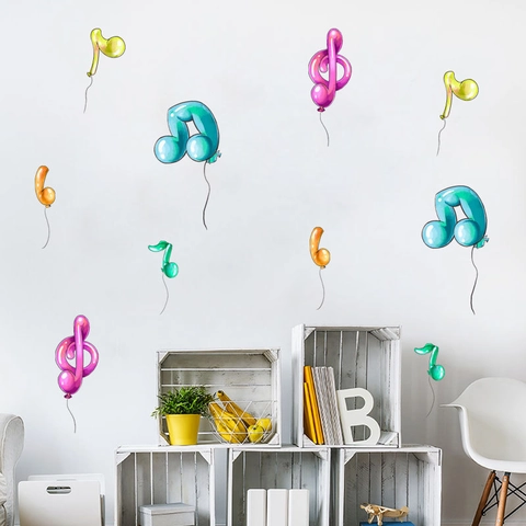 3D Musical Note Balloon Wall Stickers PVC Cartoon Music Decals For Kids Room Colorful Removable Nursery Cabinet Decor