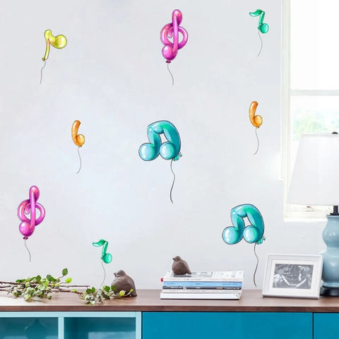 3D Musical Note Balloon Wall Stickers PVC Cartoon Music Decals For Kids Room Colorful Removable Nursery Cabinet Decor