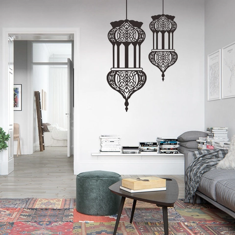 Wandaufkleber Im Nahen Osten Islamischen Stil Hohle Laterne Schwarz PVC Abnehmbare DIY Wandtattoo Für Wohnzimmer Schlafzimmer Home Decor