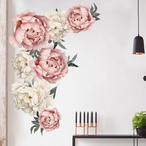 Adesivi Murali Fiori di Peonia Acquerello Decalcomanie Murali Floreali in PVC Removibili Per Soggiorno Camera da Letto Decorazione Domestica