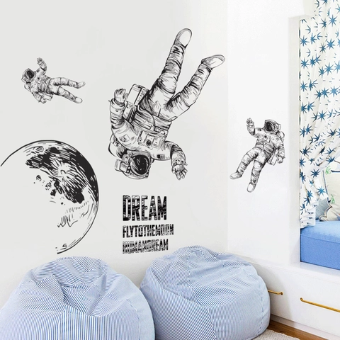 Astronaut Moon Space Wall Stickers Modern Minimalist PVC DIY Vinyl Decals For Bedroom Living Room Home Interior Decoration