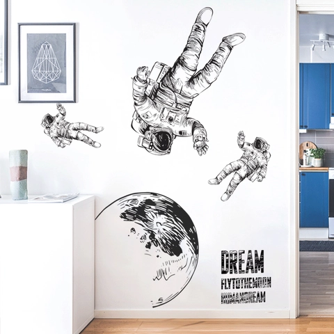 Astronaut Moon Space Wall Stickers Modern Minimalist PVC DIY Vinyl Decals For Bedroom Living Room Home Interior Decoration