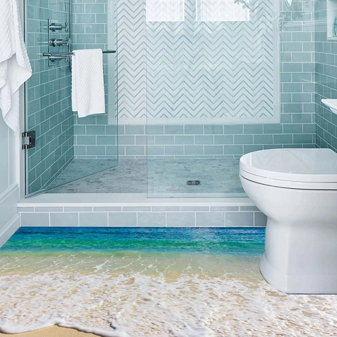 Adesivo per Pavimenti 3D Onde del Mare Spiaggia in PVC Impermeabile Autoadesivo Decalcomania da Muro per Soggiorno Bagno Casa