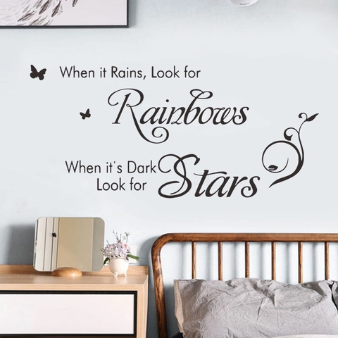 Motivational Quote Wall Sticker When It Rains Look For Rainbows Black PVC Removable Decal For Living Room Bedroom Decor