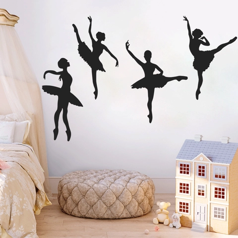 Creative Ballet Girl Silhouette Wall Stickers PVC Waterproof Black Dancer Decals for Kids Room Bedroom Home Decor