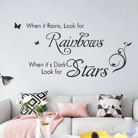Motivational Quote Wall Sticker When It Rains Look For Rainbows Black PVC Removable Decal For Living Room Bedroom Decor