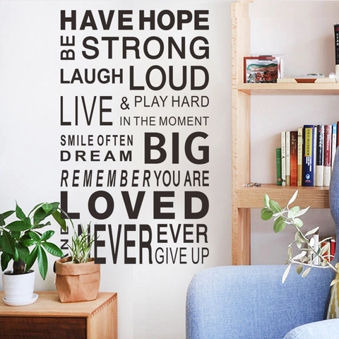 Modern PVC Wall Sticker Removable English Inspirational Quotes Have Hope Be Strong Decal For Living Room Home Office Decor