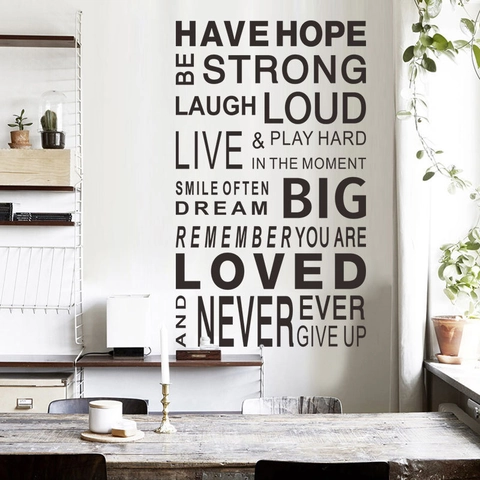 Modern PVC Wall Sticker Removable English Inspirational Quotes Have Hope Be Strong Decal For Living Room Home Office Decor
