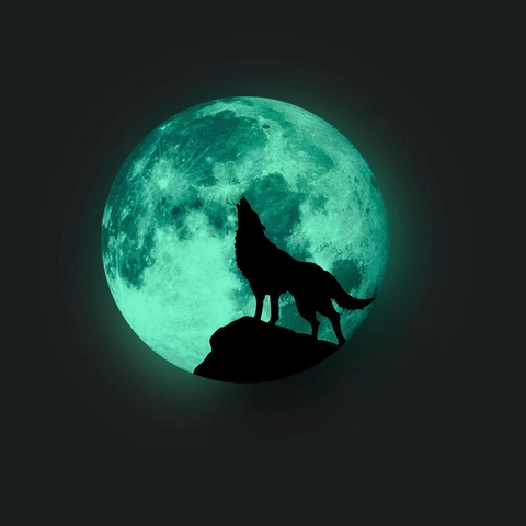 Sticker Mural Lune Lumineuse Loup Hurlant PVC Silhouette Fluorescent Pour Chambre Salon Maison Décoration