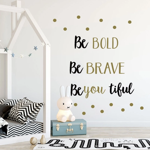 Be Bold Brave Beautiful PVC Wall Sticker Set Motivational Quotes Polka Dots Gold Black Self-Adhesive Nursery Home Decor