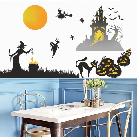 Halloween Geist Fledermaus Schloss Hexe Wandsticker PVC Abnehmbare Fensteraufkleber Spooky Haunted House Home Festival Party Deko