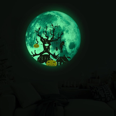 Halloween Luminous Moon Wall Sticker Spooky Pumpkin Dead Tree Patterns Glow In The Dark PVC Decal For Home Room Festive Decor