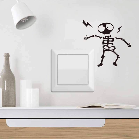 Cartoon Skull Electric Shock Switch Sticker Removable PVC Wall Decal For Living Room Home Socket Decoration Graphic Art