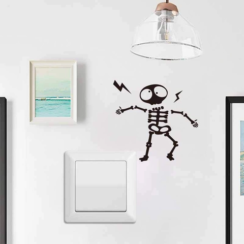 Funny Cartoon Skeleton Switch Sticker PVC Wall Decal Electric Shock ET Design Home Bathroom Kindergarten Decoration Decal