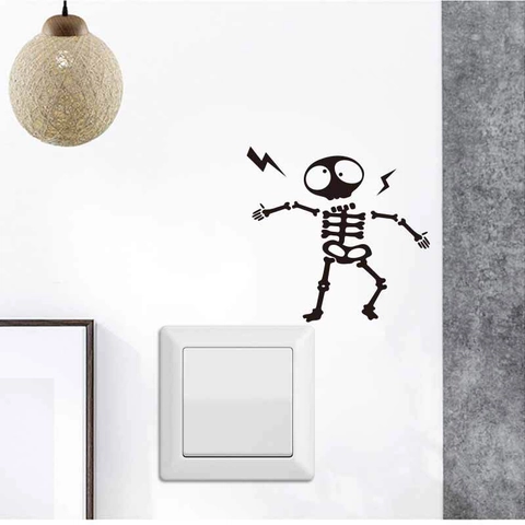 Funny Cartoon Skeleton Switch Sticker PVC Wall Decal Electric Shock ET Design Home Bathroom Kindergarten Decoration Decal