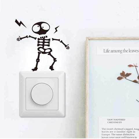 Cartoon Skull Electric Shock Switch Sticker Removable PVC Wall Decal For Living Room Home Socket Decoration Graphic Art