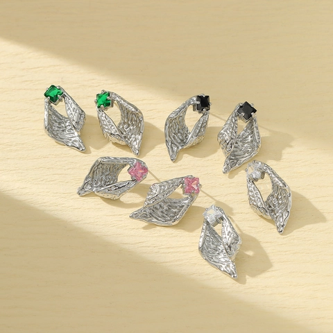 Vintage Conch Geometric Stainless Steel Zirconia Earrings Gold Silver Plated Luxury Hammered Stud Earrings Women Jewelry