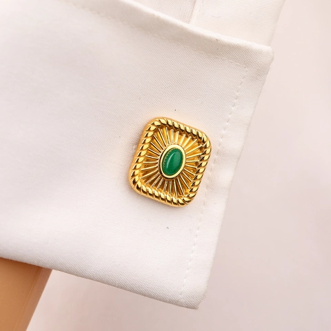 Edelstahl Herren Manschettenknöpfe Luxus Business Vergoldet Französisches Hemd Vintage Geometrisch Türkis Achat Stein Schmuck