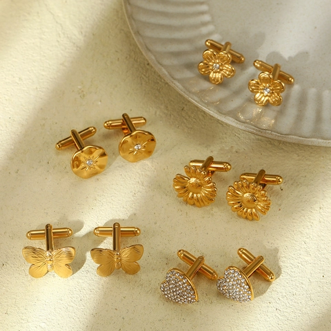 Gemelli in Acciaio Inossidabile Placcato Oro 18K per Uomo Donna Motivo Farfalla Cuore Fiore Stella Gemelli per Camicia Gioielli