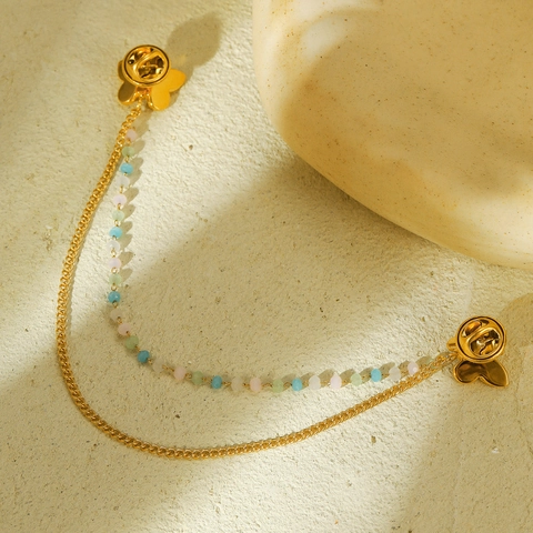 Spilla da Colletto a Farfalla in Acciaio Inossidabile Con Catena a Doppio Strato e Strass Spilla a Farfalla Gioielli Decorativi per Camicia da Donna