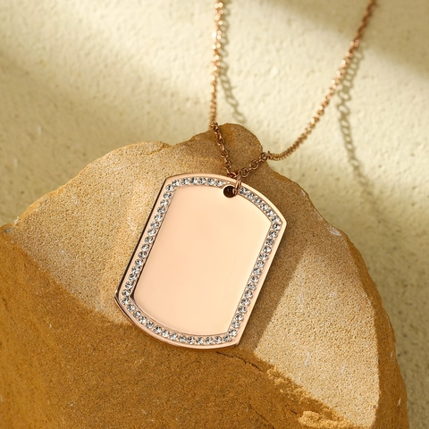 18K Verguld Roestvrij Staal Strass Hanger Halsketting Geometrisch Cirkel Hart Gepersonaliseerde DIY Graveren Sieraden Voor Dames