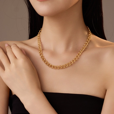 18K Vergoldete Edelstahl Breite Gewinde Kette Halskette Für Damen High-End Mode Vielseitig Eleganter Schmuck Geschenk