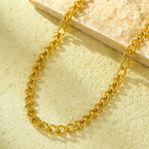 18K Vergoldete Edelstahl Breite Gewinde Kette Halskette Für Damen High-End Mode Vielseitig Eleganter Schmuck Geschenk