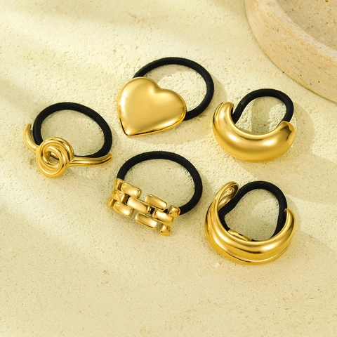 Mode Edelstahl Gebogener Gezwirnte Textur Haargummi Für Damen Elegant Metallisch Gold Chouchou Haarschmuck Schmuck