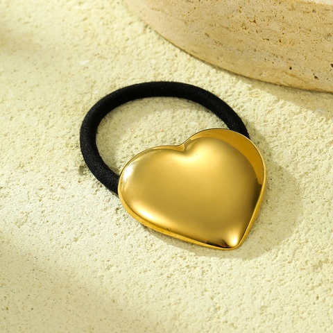 Scrunchie in Stile Francese Placcato Oro 18K in Acciaio Inossidabile a Cuore Minimalista Elastico Nero Accessori per Capelli Moda