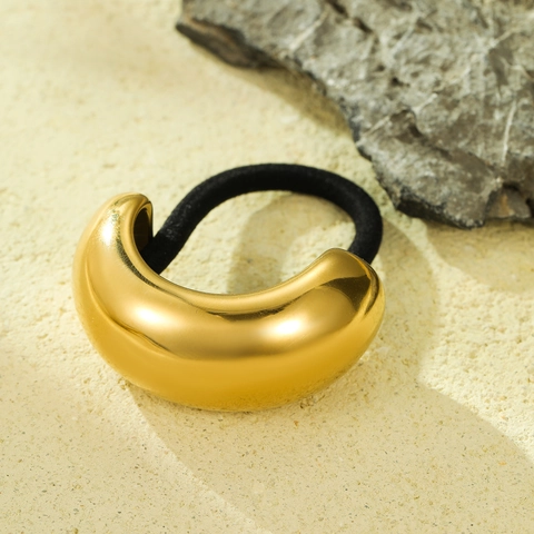 Modern Titanium Steel Smooth Arc Hollow Hair Tie 18K Gold Plated Trendy Fashion Elastic Hair Band For Women Daily Accessory