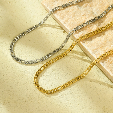 18K Gold Plated Stainless Steel Figaro Chain Necklace For Women Minimalist Fashion Long Link Necklace Jewelry Gift